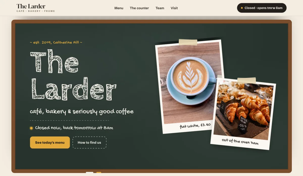 The Larder café website