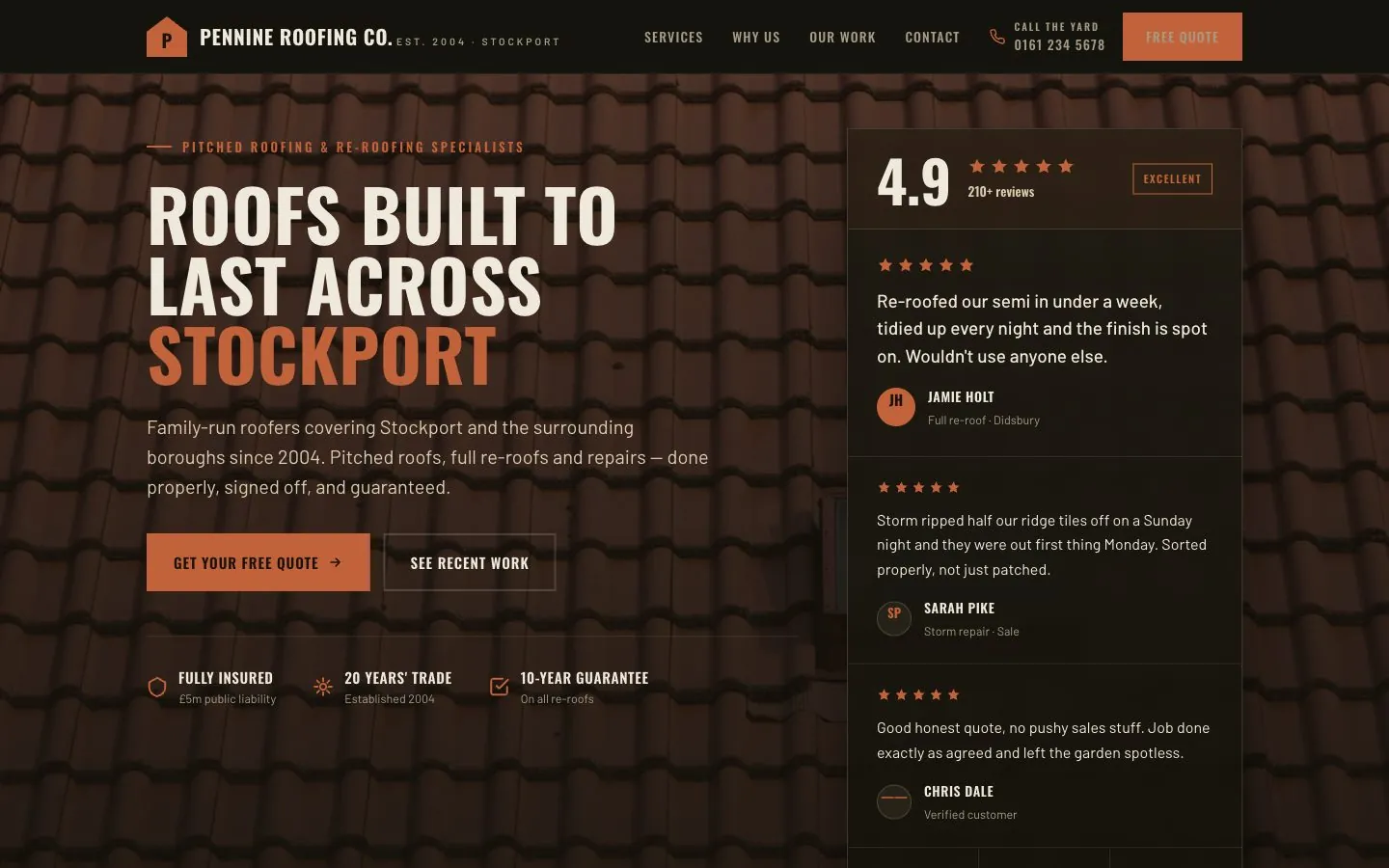 Pennine Roofing Co. example site preview